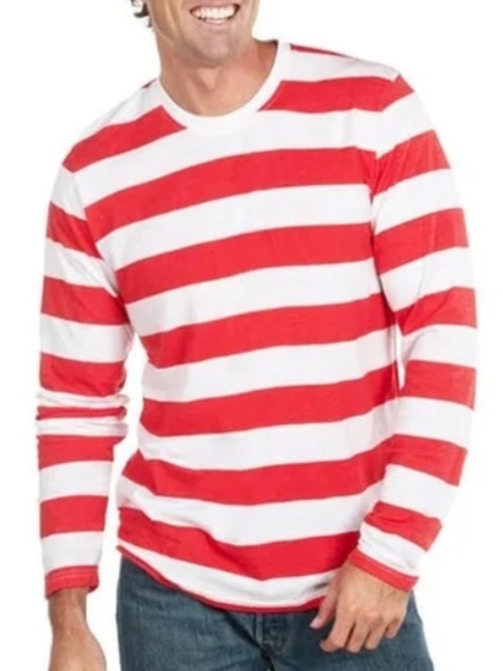 Where’s Waldo? Men's Red & White Striped Long-Sleeve Crew Neck Tee. Size XXL.